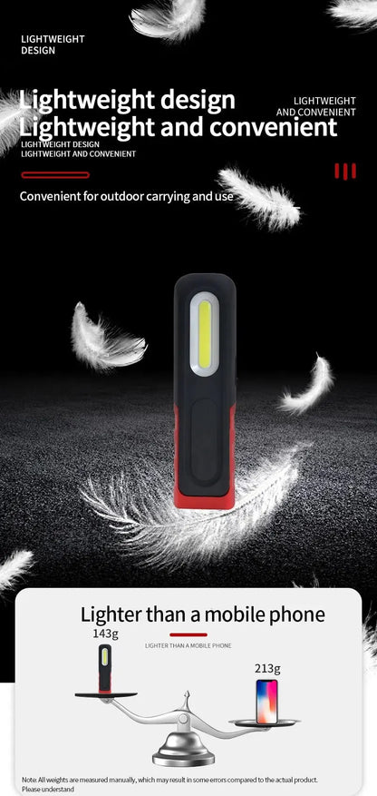 Portable USB Rechargeable Work Light Magnetic COB LED Flashlight Hanging Lamp with Built-in Battery Camping Torch