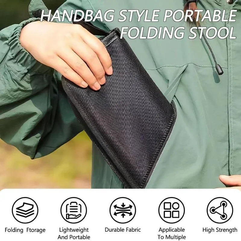 Portable Folding Stool for Adults, Black Lightweight Camping Seat, Compact Design for Fishing, Hiking, Gardening, Beach Activiti