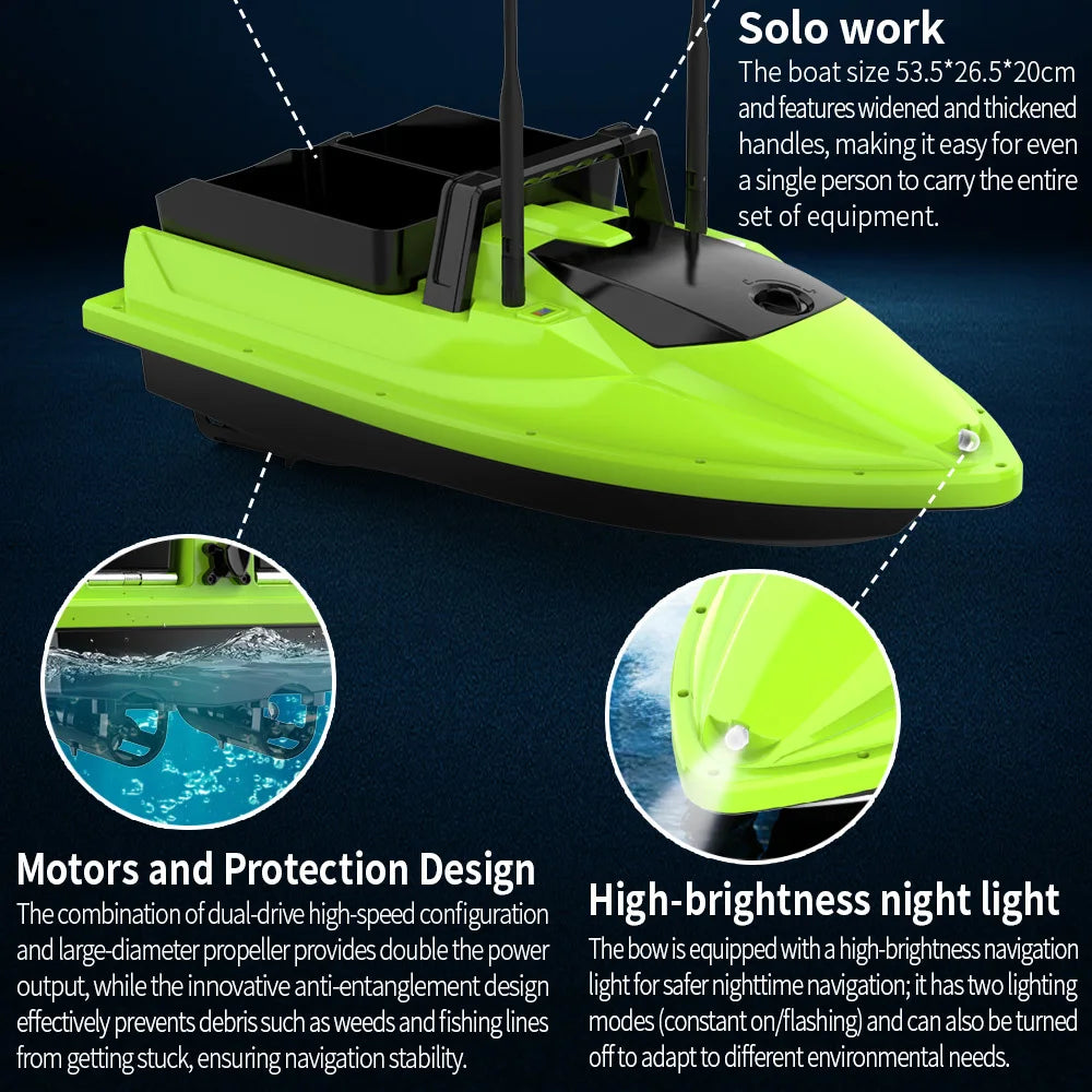Sonar Bait Boat with Color Fish Finder Screen & Dual Hopper