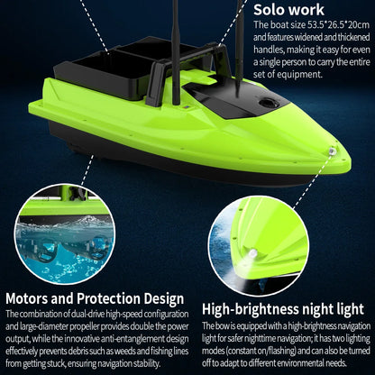 Sonar Bait Boat with Color Fish Finder Screen & Dual Hopper