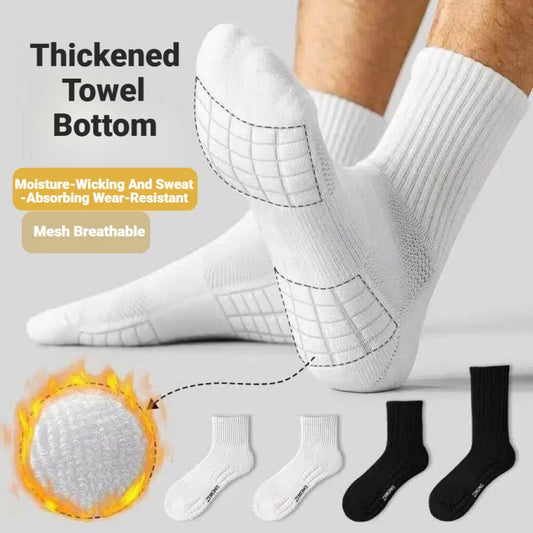 Men's Thick Bottom Sweat Absorbing and Breathable Sports Socks with Bottom Cushion for Running Professional Sports Men's Socks