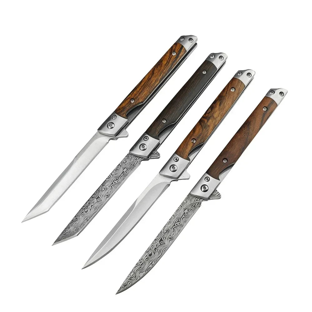 Mini Damascus Pattern Folding Pen Knife Outdoor Knife Pocket Knife Slim Blade Comfortable Grip Sharp Blade Gadgets