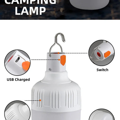 2PCS USB Rechargeable LED Bulb with Hook Portable Emergency Light for Outdoor Camping Fishing Hiking Security