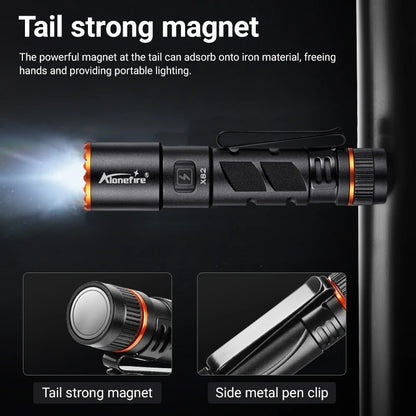 Zoom Mini EDC High Bright LED Pen Flashlight USB Rechargeable Magnet Small Torch Outdoor Camping Hiking Emergency Lighting Light