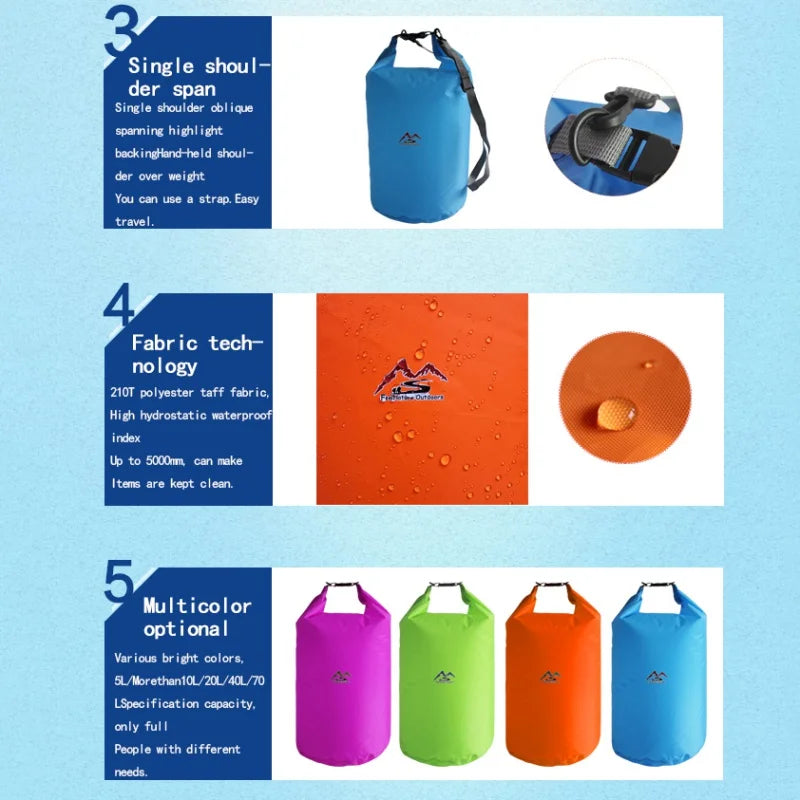 5L10L20L40L70L Waterproof Large Capacity Bag Dry Bag For Camping At Deriva Hiking Swimming Rafting Kayak River Trekking Bags