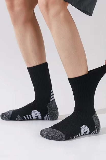 3 Pairs Men's Athetic Socks Sports Breathable Outdoor Running Compression Socks Traning Long Black White  BLUE Stretch Socks