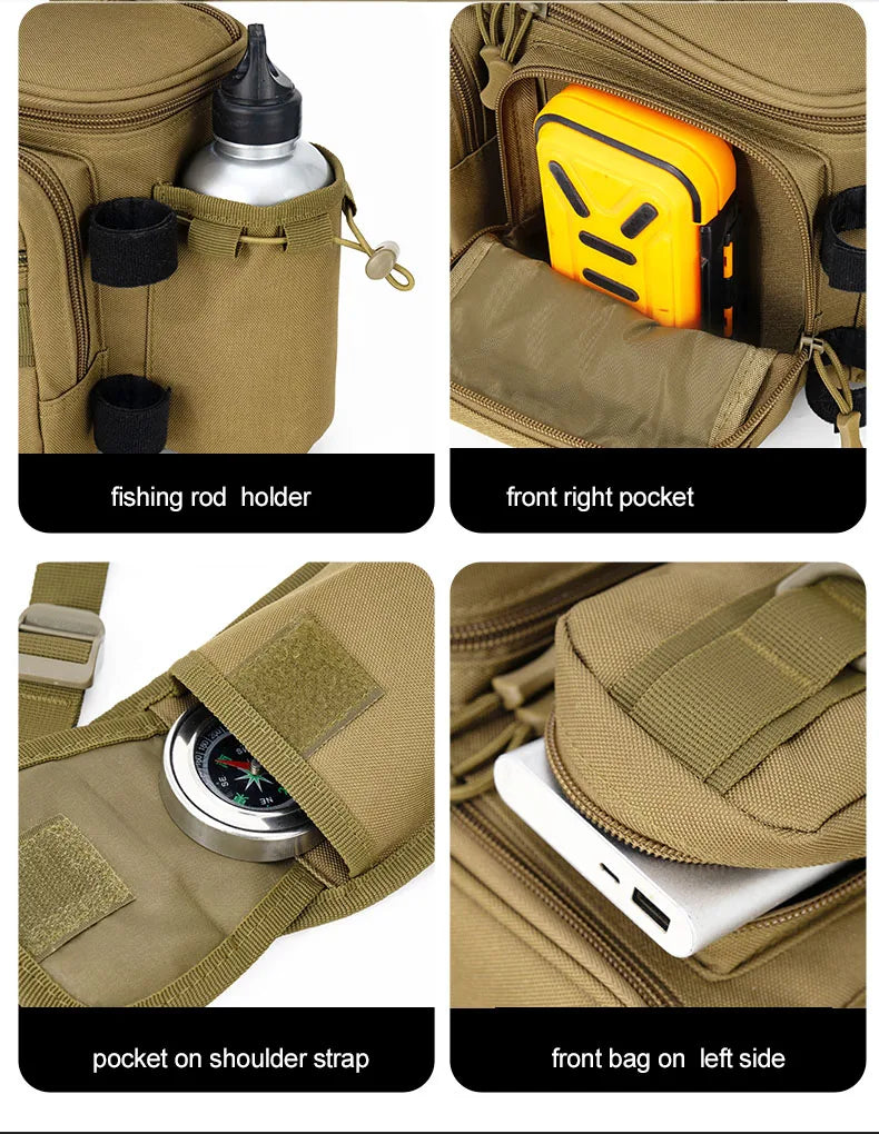 Fishing Tackle Sling Backpack with Rod Holder