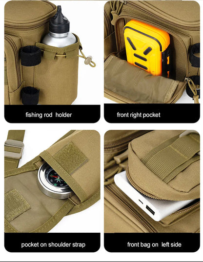 Fishing Tackle Sling Backpack with Rod Holder
