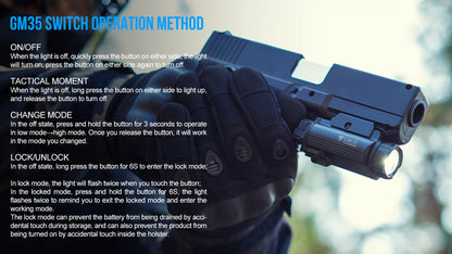 Trustfire GM35 Tactical LED Flashlights Mini Pistol Lights 1350Lumens USB Rechargeable Quick Release Handgun 1913/GL Rail