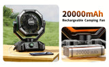 20000mAh Battery Powered Camping Fan - Dual Motor, 8-Speed Remote Control & 4 LED Lanterns, Portable Outdoor Fan with Tent Hook for Camping, Blackouts, Construction Sites
