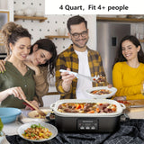 MAGNIFIQUE Compact 4 Quart Slow Cooker and Oven - Programmable Slow Cooker with Ceramic baking dish, with Dial Knob & Keep-Warm, Energy-Efficient 260W, Space-Saving Design for Small Kitchens, Lasagna, Roasts, Stovetop-to-Oven