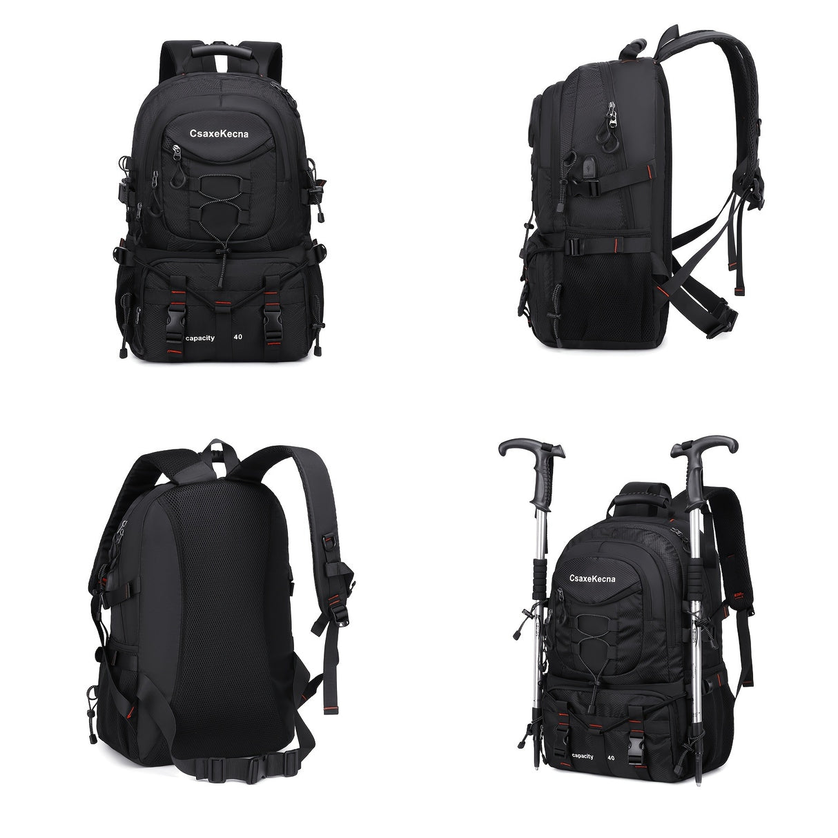 [40L CsakeKecna Backpack] CsakeKecna 40L Lightweight Hiking Backpack | Large Capacity Travel Climbing Rucksack with Laptop Compartment, USB Powered, Adjustable Straps, Zip Closure, Polyester Lining - Solid Color for Men and W