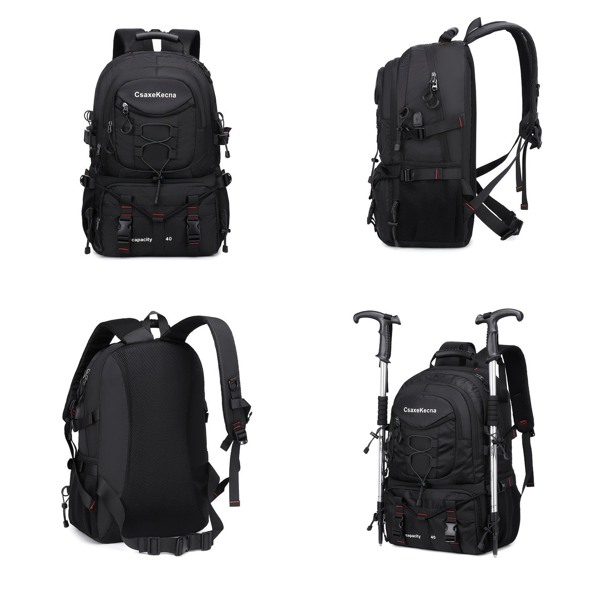 [40L CsakeKecna Backpack] CsakeKecna 40L Lightweight Hiking Backpack | Large Capacity Travel Climbing Rucksack with Laptop Compartment, USB Powered, Adjustable Straps, Zip Closure, Polyester Lining - Solid Color for Men and W