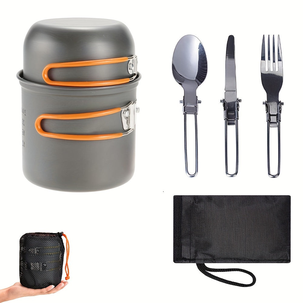 1pc Camping Cookware Kit With Stainless Forks Knives Spoons For Outdoor Camping, Picnic, Travel, Cooking