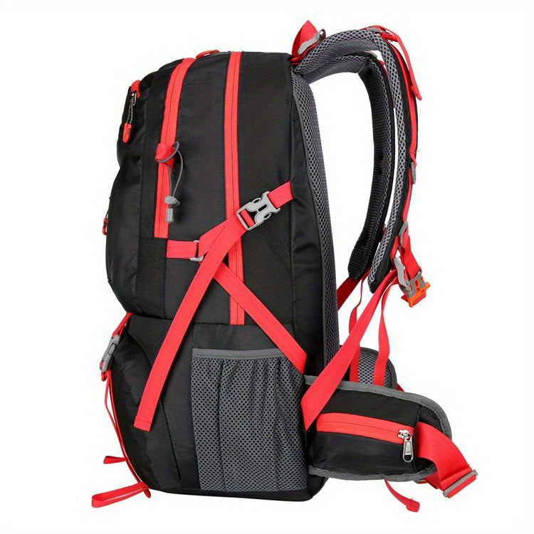 Universal Climbing Backpack, Lightweight Travel, Multifunctional, Hiking, Alphabet Pattern, Hard Shell, Black, with Zipper Closure, Hip Adjustment, Nylon Fabric, Utility Pocket, Cord Embellishment, Wipe with Damp Cloth, for L