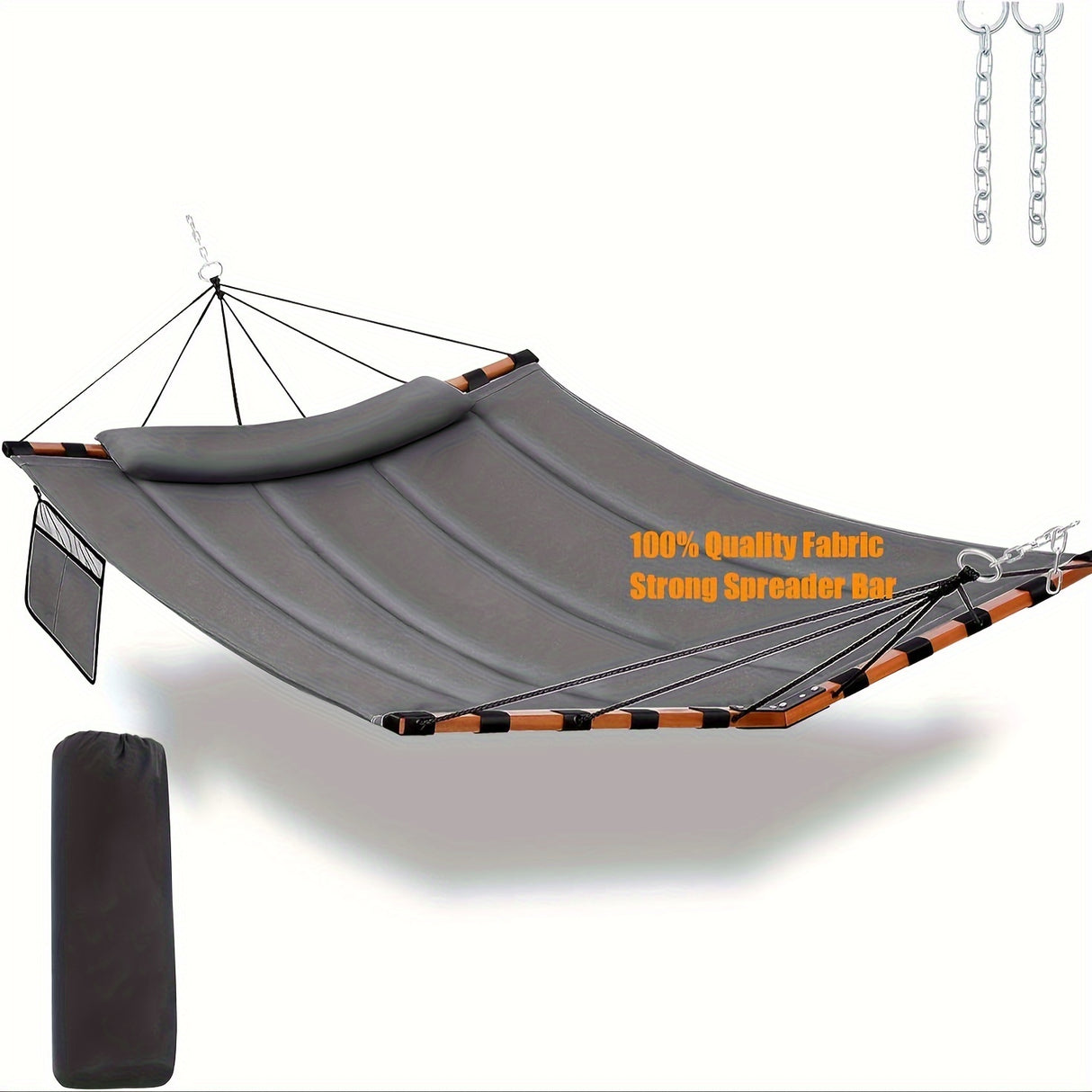 Deluxe 12ft 2-Person Beige Hammock with V-Shaped Hardwood Spreader Bar & Durable Nylon Rope - 450LB Capacity, Quick-Dry Fabric for Patio, Garden, Backyard, Beach & Poolside Relaxation, Hammocks for Outside