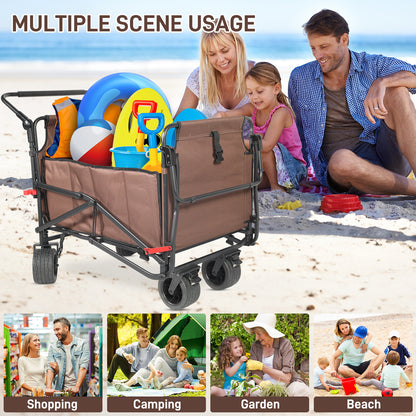 Collapsible Folding Wagon Cart, Convertible beach chair, Large Capacity Camping Wagon, Can hold up to 400 lbs, All Terrain Foldable Wagon, Heavy Duty Utility Wagon Cart For Grocery Outdoor Beach Gardening Shopping Fishing
