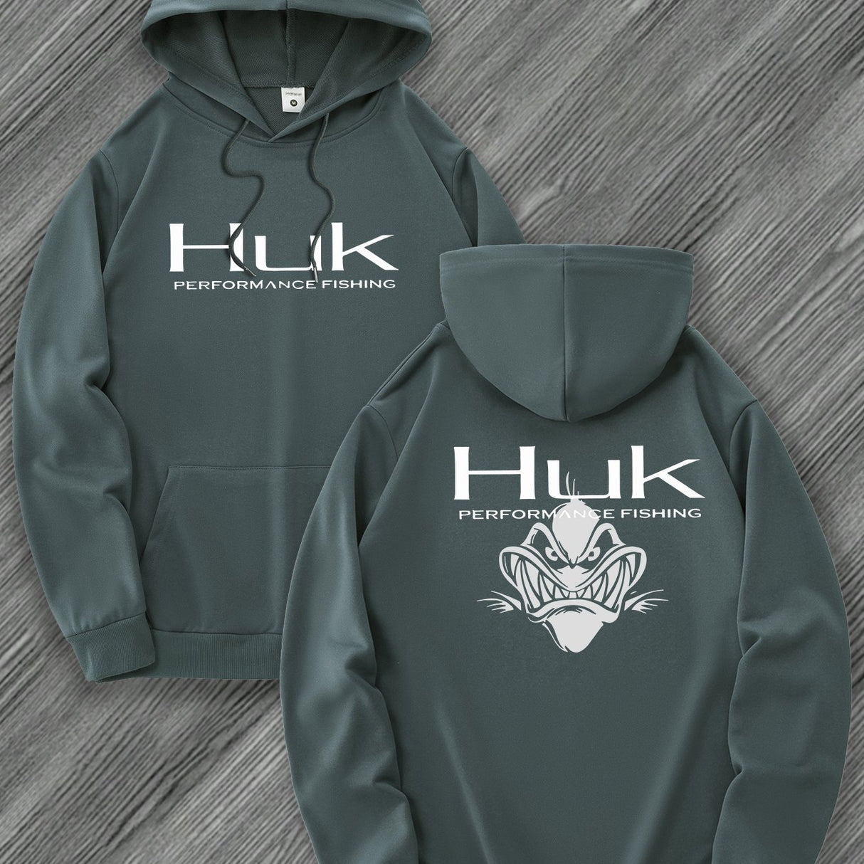 [Trendy Hooded Sweatshirt] HUK PERFORMANCE FISHING Men's Trendy Hooded Sweatshirt | Casual Drawstring Hoodie with Kangaroo Pocket, Geometric Design, All-Season Wear, Regular Fit