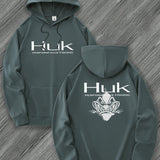 [Trendy Hooded Sweatshirt] HUK PERFORMANCE FISHING Men's Trendy Hooded Sweatshirt | Casual Drawstring Hoodie with Kangaroo Pocket, Geometric Design, All-Season Wear, Regular Fit