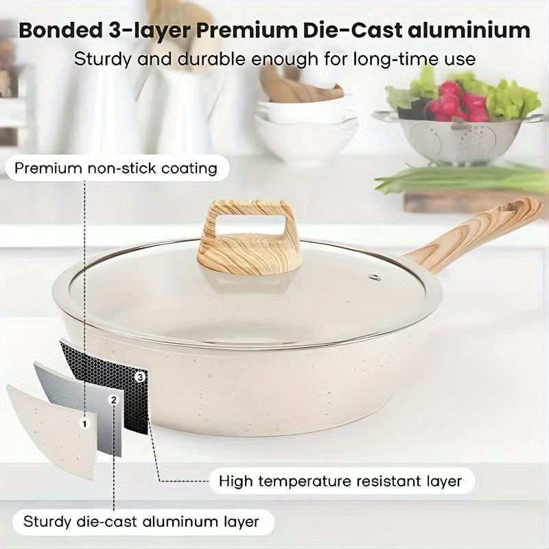 Pots and Pans Set Non Stick, 12 Pcs Kitchen Cookware Sets Induction Cookware Granite Cooking Set with Frying Pans, Saucepans, Steamer Silicone Shovel Spoon & Tongs White