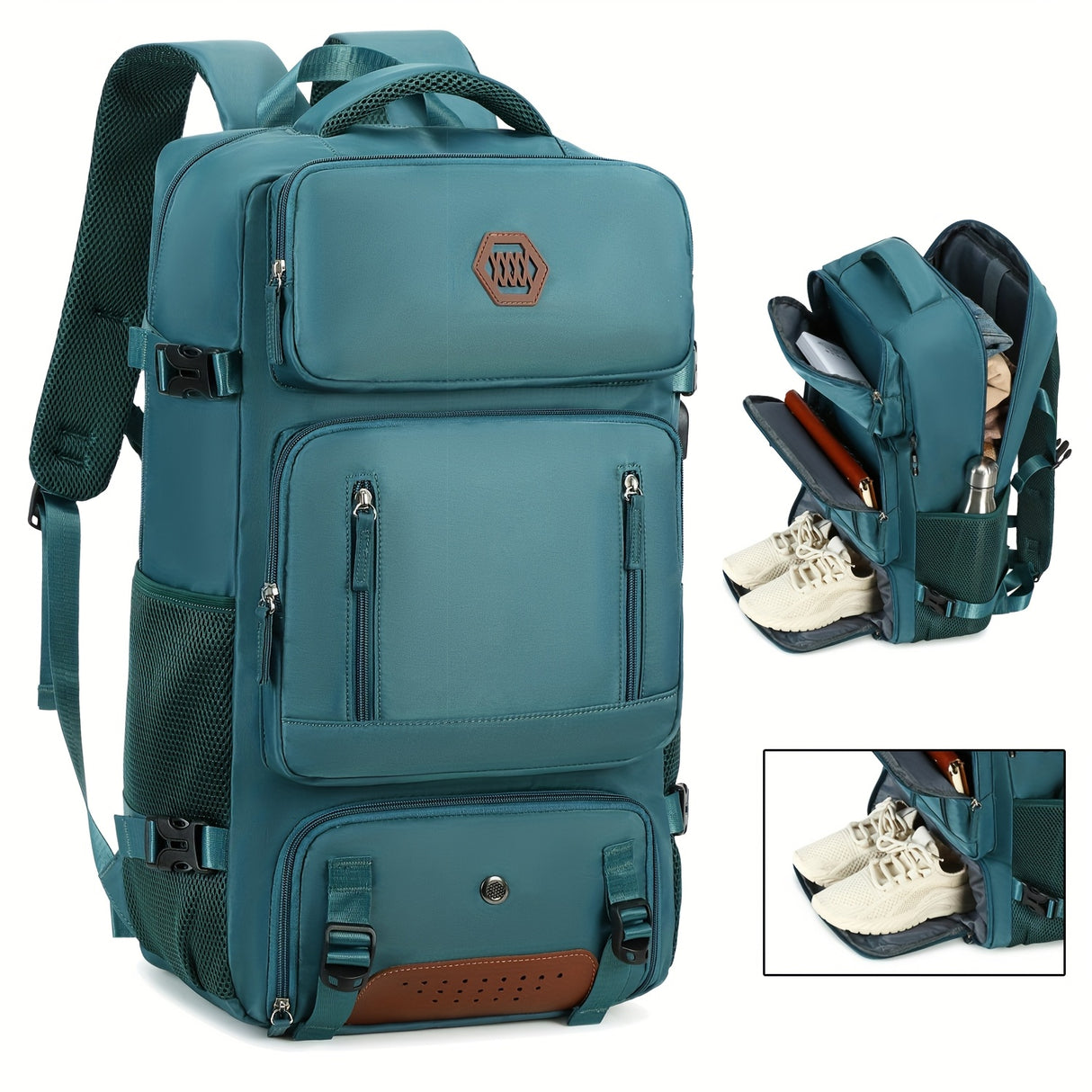 Light Blue Travel Backpack for Men and Women – Fits 17.3" Laptop, Adjustable Straps, Shoe Compartment, Breathable Mesh Back, Durable Polyester for Camping, Hiking, and Travel – Casual, Multipurpose Design