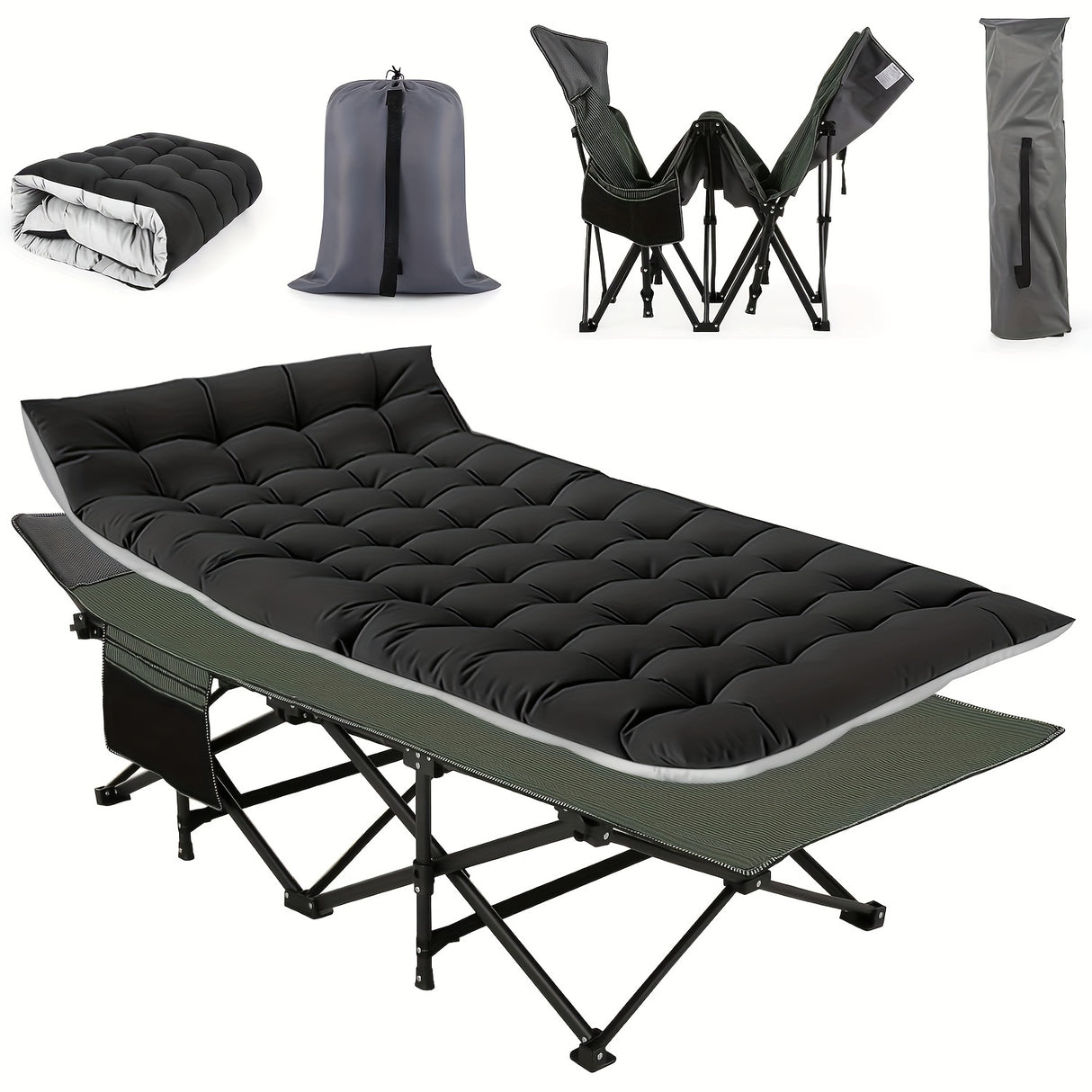 Camping Cots for Adults with Mattress, Chaise Lounges Folding Outdoor Camping Travel Cot with Pad 900LBS(Max Load), Lightweight, Stable, Durable Folding Bed with Carrying Bag