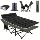 Camping Cots for Adults with Mattress, Chaise Lounges Folding Outdoor Camping Travel Cot with Pad 900LBS(Max Load), Lightweight, Stable, Durable Folding Bed with Carrying Bag