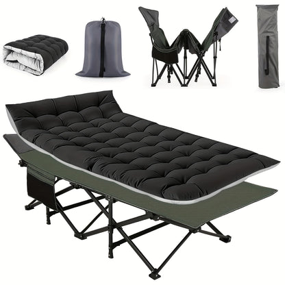 Camping Cots for Adults with Mattress, Chaise Lounges Folding Outdoor Camping Travel Cot with Pad 900LBS(Max Load), Lightweight, Stable, Durable Folding Bed with Carrying Bag