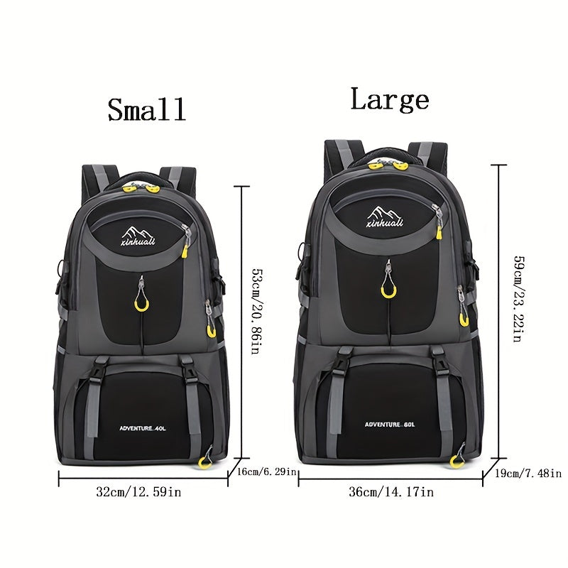 OGEHUAFEE 40L Adventure Backpack - Black with Yellow Accents, Adjustable Straps, Multiple Compartments, Durable Nylon, Ideal for Hiking, Travel, and Everyday Use, Travel Gear | Adjustable Strap Backpack | Durable Zippers