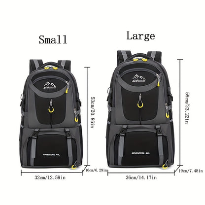 OGEHUAFEE 40L Adventure Backpack - Black with Yellow Accents, Adjustable Straps, Multiple Compartments, Durable Nylon, Ideal for Hiking, Travel, and Everyday Use, Travel Gear | Adjustable Strap Backpack | Durable Zippers