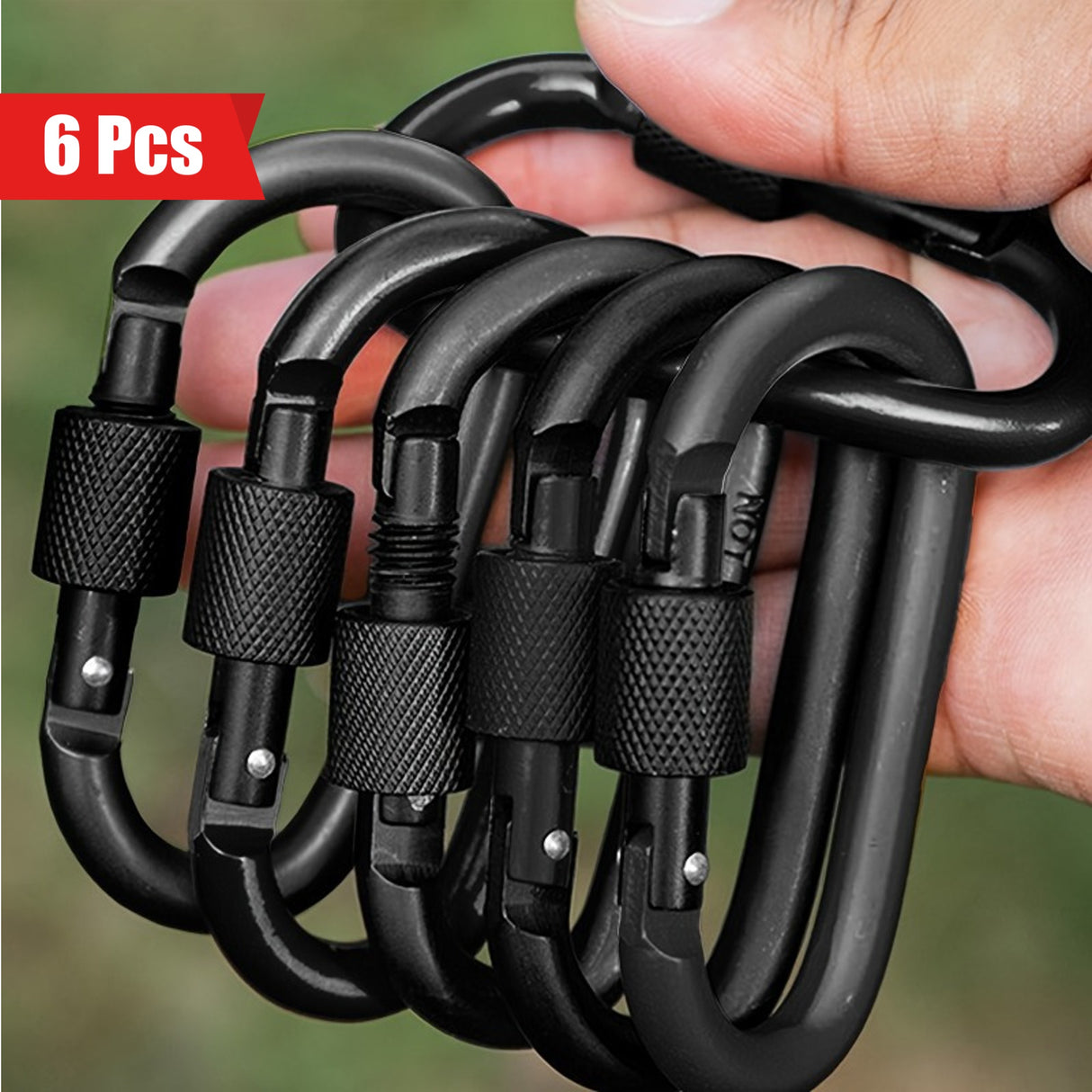 6 Pcs D-Shaped Spring Hook Carabiners with Screw Gate, Black Aluminum Alloy Buckles for Outdoor Activities: Climbing, Camping, Hiking, Fishing, Keychain Hooks, 42 x 80mm