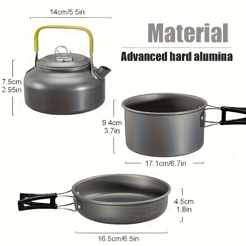 Flat Bottom Non-stick Pan, Foldable Camping Cookware Set, Portable Picnic Non-stick Pan And Lightweight Kettle Set, Mesh Storage Bag, Suitable For Outings, Hiking, Spring Outings, Family Gatherings