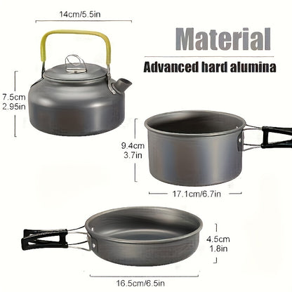 Flat Bottom Non-stick Pan, Foldable Camping Cookware Set, Portable Picnic Non-stick Pan And Lightweight Kettle Set, Mesh Storage Bag, Suitable For Outings, Hiking, Spring Outings, Family Gatherings