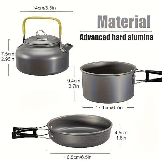 Flat Bottom Non-stick Pan, Foldable Camping Cookware Set, Portable Picnic Non-stick Pan And Lightweight Kettle Set, Mesh Storage Bag, Suitable For Outings, Hiking, Spring Outings, Family Gatherings