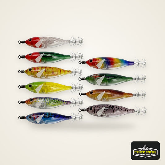 Ackibbik 10pcs/set 8cm/ 5.7g Shrimp Fishing Lures Luminous Squid Jig Hook Sea Fishing Accessories Artificial Bait Octopus Lure