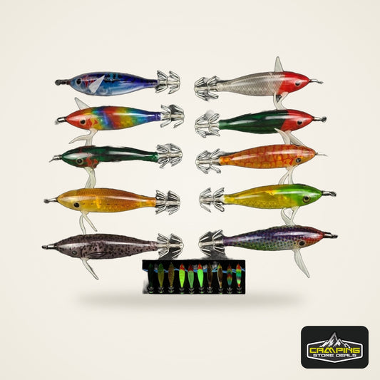 Ackibbik 10pcs/set 8cm/ 5.7g Shrimp Fishing Lures Luminous Squid Jig Hook Sea Fishing Accessories Artificial Bait Octopus Lure