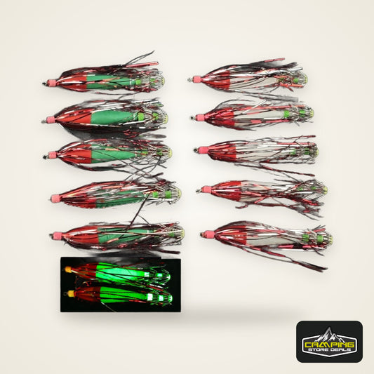 Ackibbik 5pcs Glow Squid Jig Hook Squid Umbrella Hook Shrimp Fishing Lures Saltwater Cuttlefish Octopus Lures