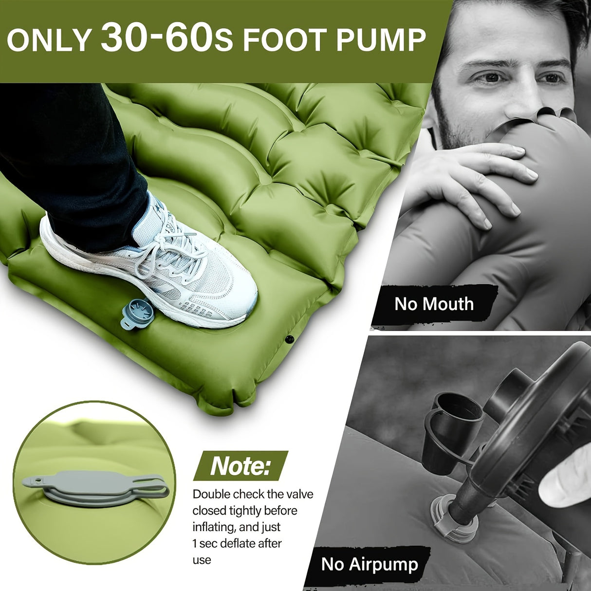 4-Inch Thick Self-Inflating Camping Air Mattress - Ultralight Sleeping Pad with Built-in Foot Pump Pillow for Backpacking, Hiking & Tent Use - Compact, Portable, and Rectangle Single-Person TPU Fabric Design with Stuff Sack I