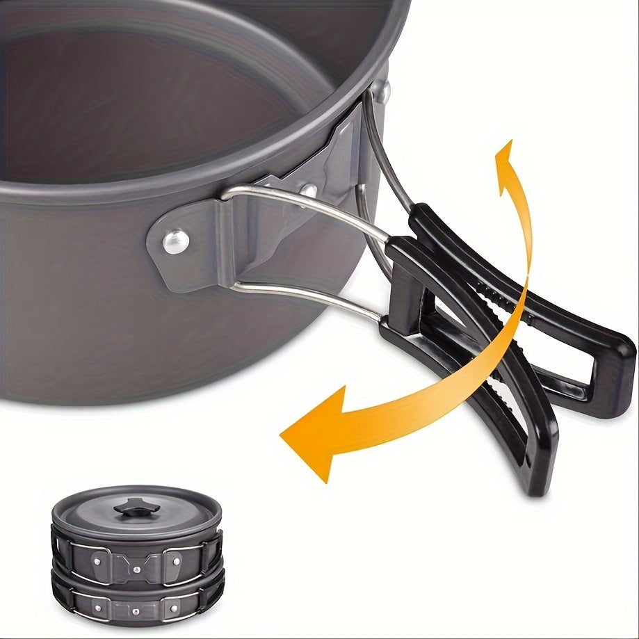 Flat Bottom Non-stick Pan, Foldable Camping Cookware Set, Portable Picnic Non-stick Pan And Lightweight Kettle Set, Mesh Storage Bag, Suitable For Outings, Hiking, Spring Outings, Family Gatherings