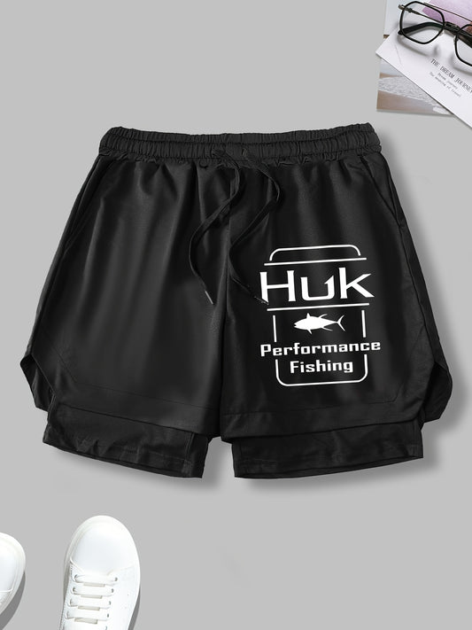 HUK Men's Fishing & Running Shorts – Lightweight Sports Shorts with Pockets, Printed Design, Comfortable for Training & Outdoor Wear