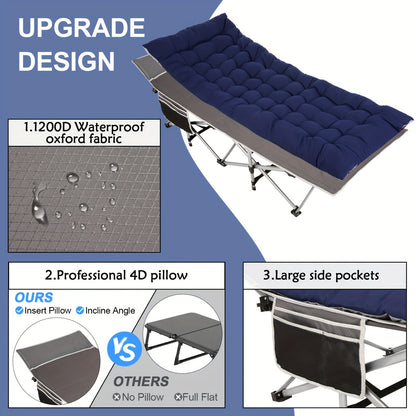Camping Sleeping Cots with cotton-padded/Velvet Mattress, 900lbs Double Layer Oxford Portable Folding Cots for Garden, Camping, Hiking, Outdoor, Home, Office, Lightweight, Stable, Durable