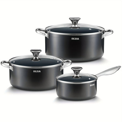 6pcs Induction Cookware, Pots and Pans Set with Non-Stick Ceramic Coating, Dishwasher Safe & Oven Safe, Compatible with All Stoves, Black