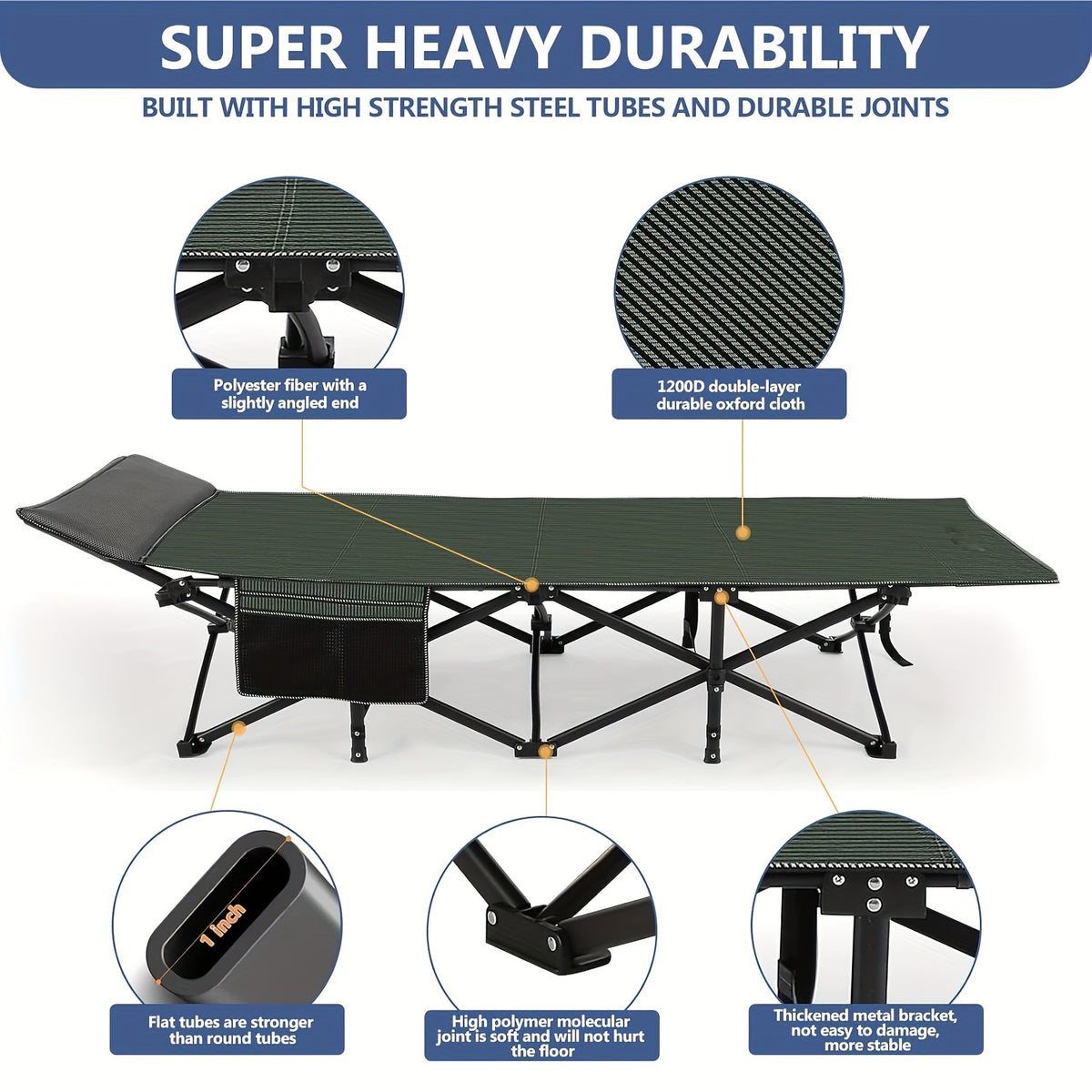 Camping Cots for Adults with Mattress, Chaise Lounges Folding Outdoor Camping Travel Cot with Pad 900LBS(Max Load), Lightweight, Stable, Durable Folding Bed with Carrying Bag