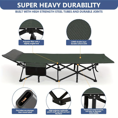 Camping Cots for Adults with Mattress, Chaise Lounges Folding Outdoor Camping Travel Cot with Pad 900LBS(Max Load), Lightweight, Stable, Durable Folding Bed with Carrying Bag