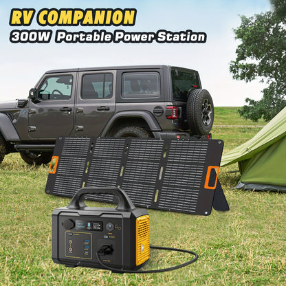 293Wh/300W Portable Power Bank With Solar Panel For Family Emergency Outdoor Hunting Camping RV Trip