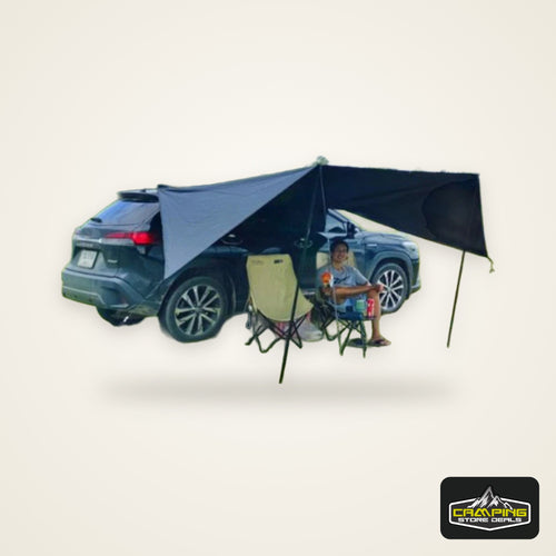 Bat Shape Car Side Awning Black Coating Tarp 2x3 Outdoor Waterproof Camping Black Coated Car Rear Shelter Tent for SUV Van