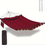 Deluxe 12ft 2-Person Beige Hammock with V-Shaped Hardwood Spreader Bar & Durable Nylon Rope - 450LB Capacity, Quick-Dry Fabric for Patio, Garden, Backyard, Beach & Poolside Relaxation, Hammocks for Outside