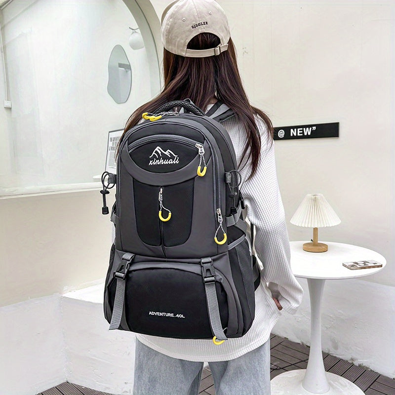 OGEHUAFEE 40L Adventure Backpack - Black with Yellow Accents, Adjustable Straps, Multiple Compartments, Durable Nylon, Ideal for Hiking, Travel, and Everyday Use, Travel Gear | Adjustable Strap Backpack | Durable Zippers