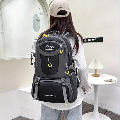 OGEHUAFEE 40L Adventure Backpack - Black with Yellow Accents, Adjustable Straps, Multiple Compartments, Durable Nylon, Ideal for Hiking, Travel, and Everyday Use, Travel Gear | Adjustable Strap Backpack | Durable Zippers