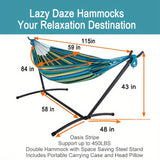 Heavy-Duty 450lb Capacity Double Hammock with Space-Saving Steel Stand - 84"x59" Outdoor/Indoor Durable Canvas & Weather-Resistant Powder Coated Steel Frame, Foldable Design w/Carrying Case & Head Pillow for Camping, Patio, G
